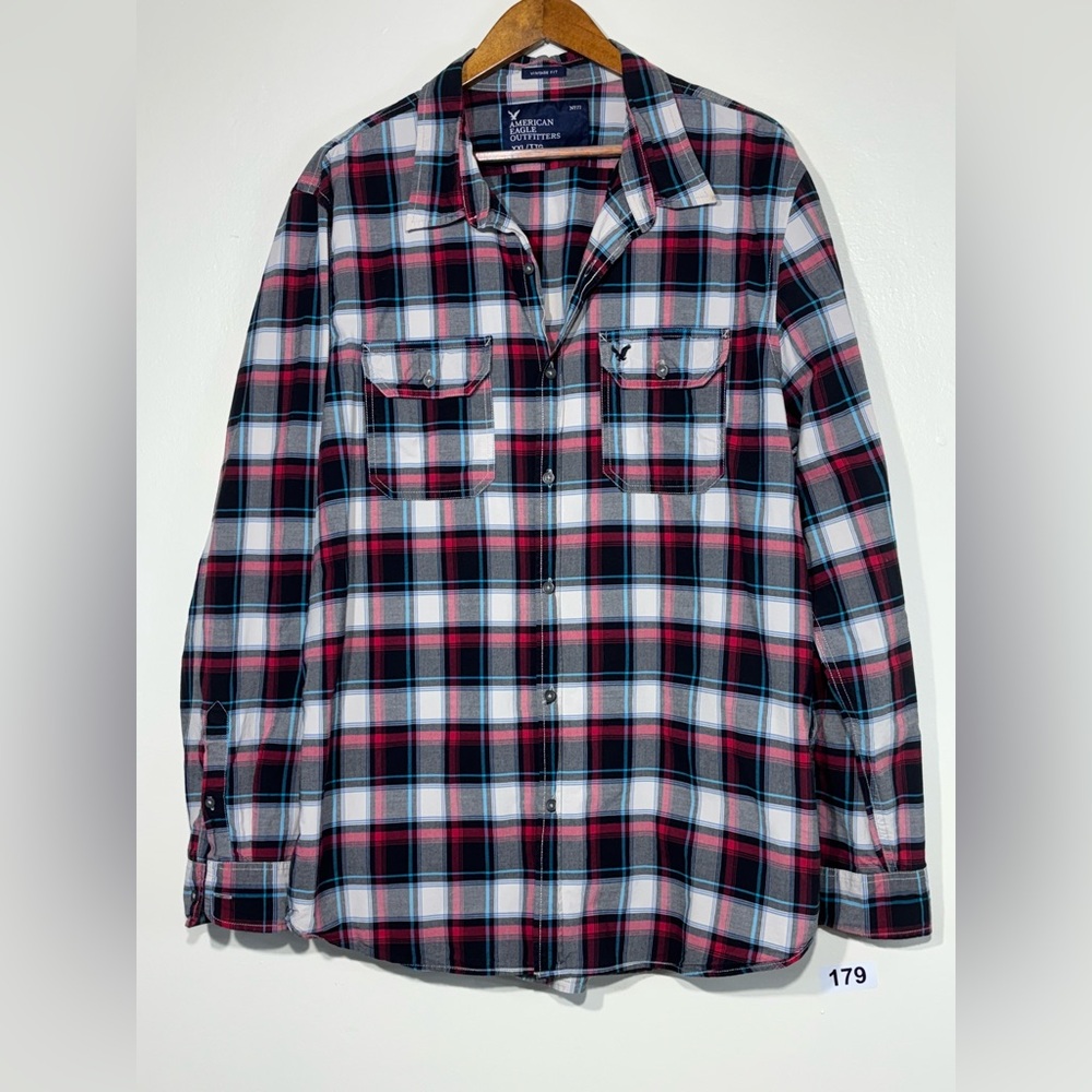 American Eagle Outfitters Plaid Shirt - Red, Blue, and White Size XXL